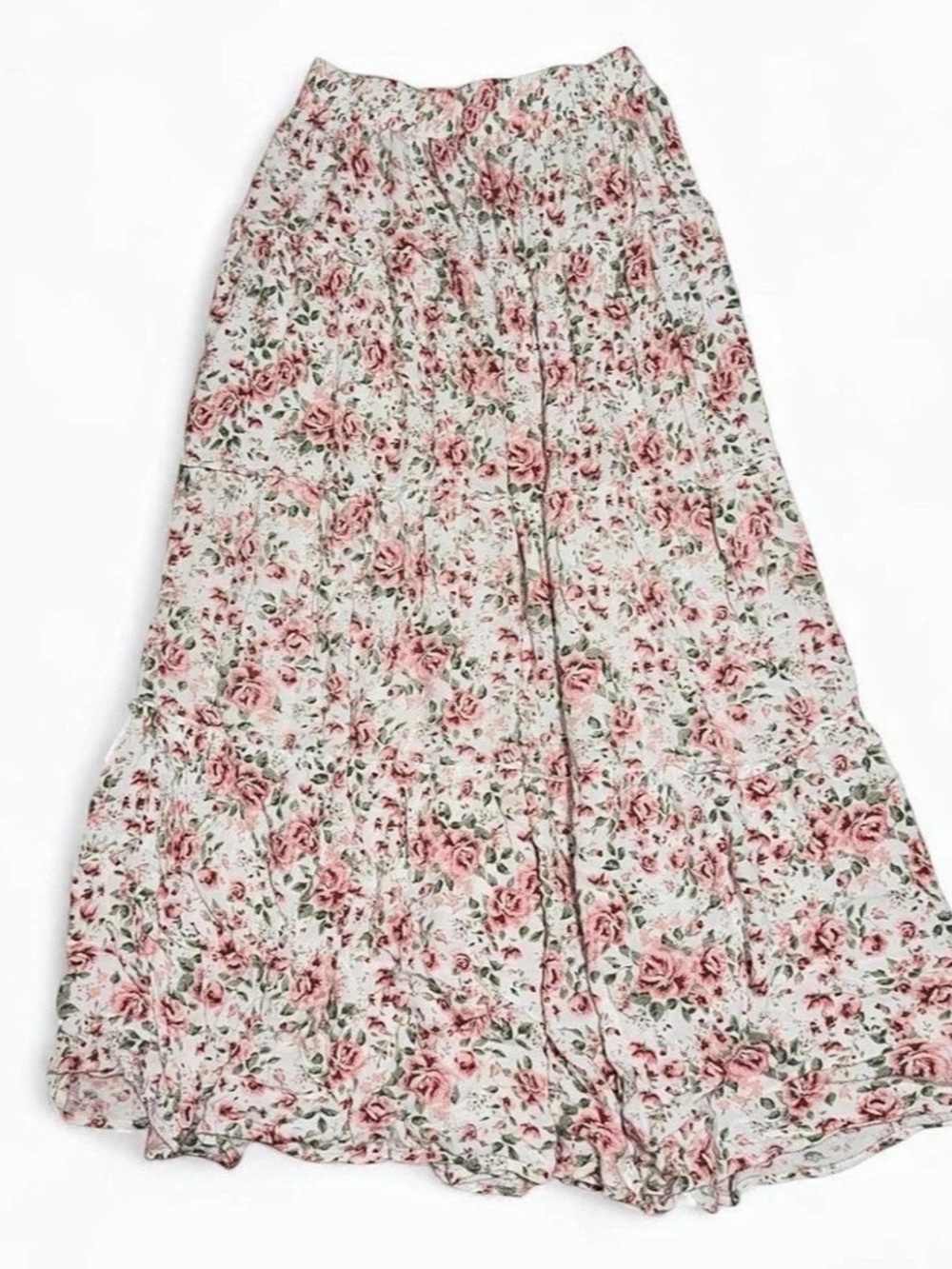 Hot Kiss Floral Maxi Skirt in Pink & Green white